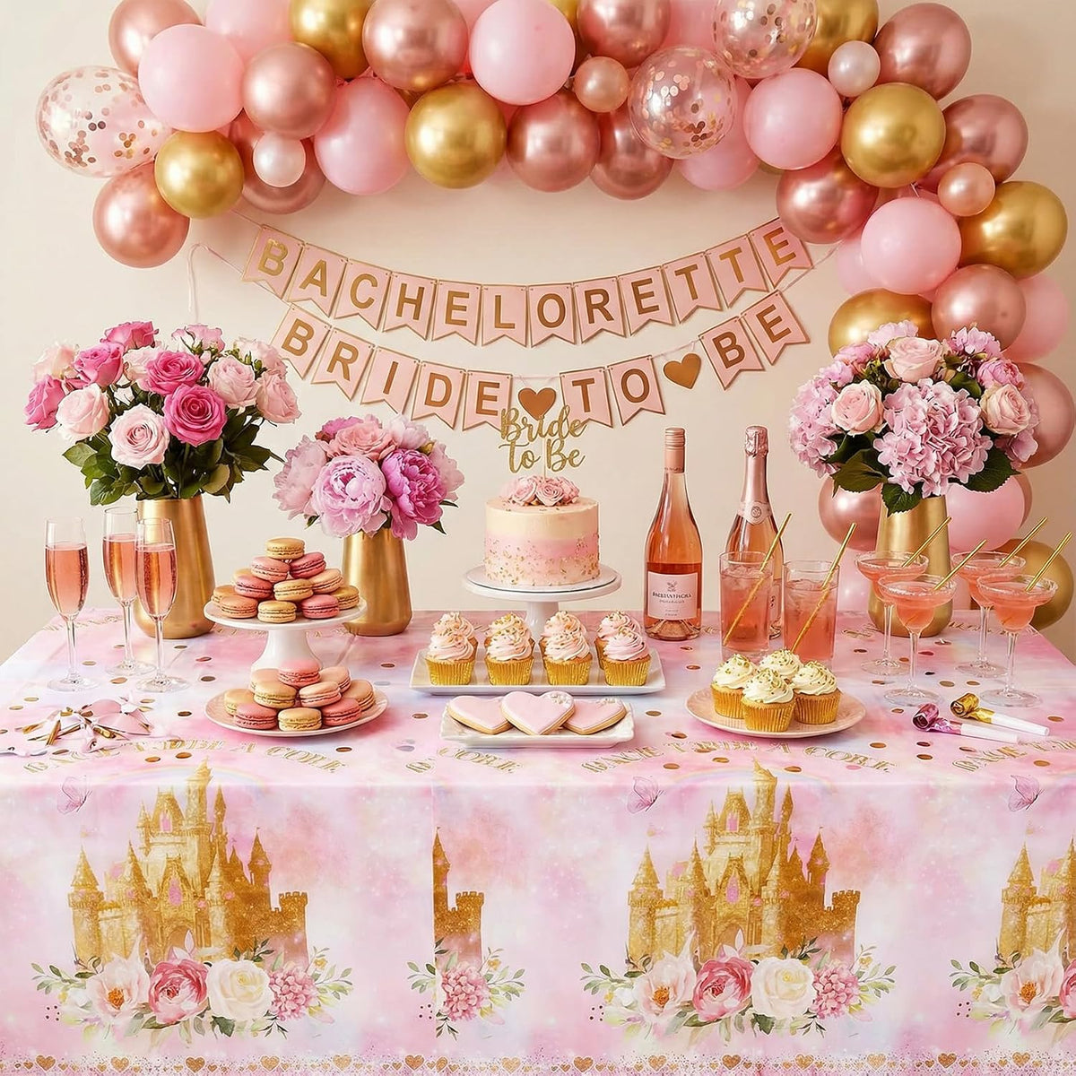 3 Pack Plastic Birthday Tablecloth - Rose Castle - image 3