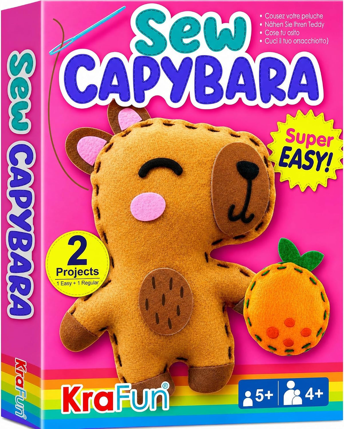 KRAFUN Beginner Sewing Kit, Sew Kitten & Mouse, Pre-Cut Felt - Capybara