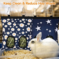 Upgraded Rabbits Hay Feeder Bag for Bunny, Guinea Pigs - Blue Star and Blue Daisy - image 3