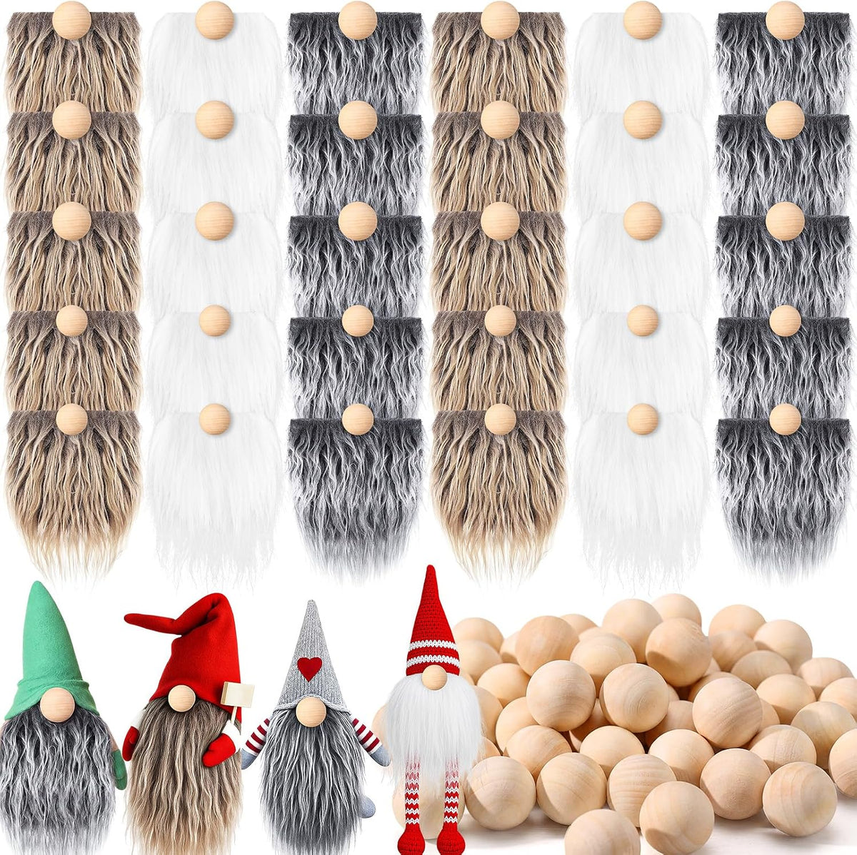 Tudomro 45 Pcs Halloween Gnome Beards for Crafting DIY Gnome Beard - Gray, Camel, White / 90