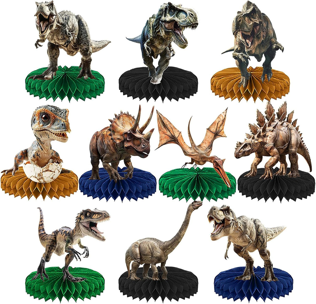 10 Pcs 80s Party Decorations, 1980s Table Honeycomb Centerpieces – Fun for Kids & Family - Dinosaur Style