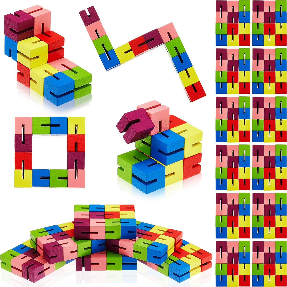 Sumind 6 pack of colorful wooden twist block puzzle fidget cubes on elastic cord
