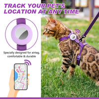 Cat Harness and Leash Set with Airtag Holder for Walking & Travelling - Purple - image 3