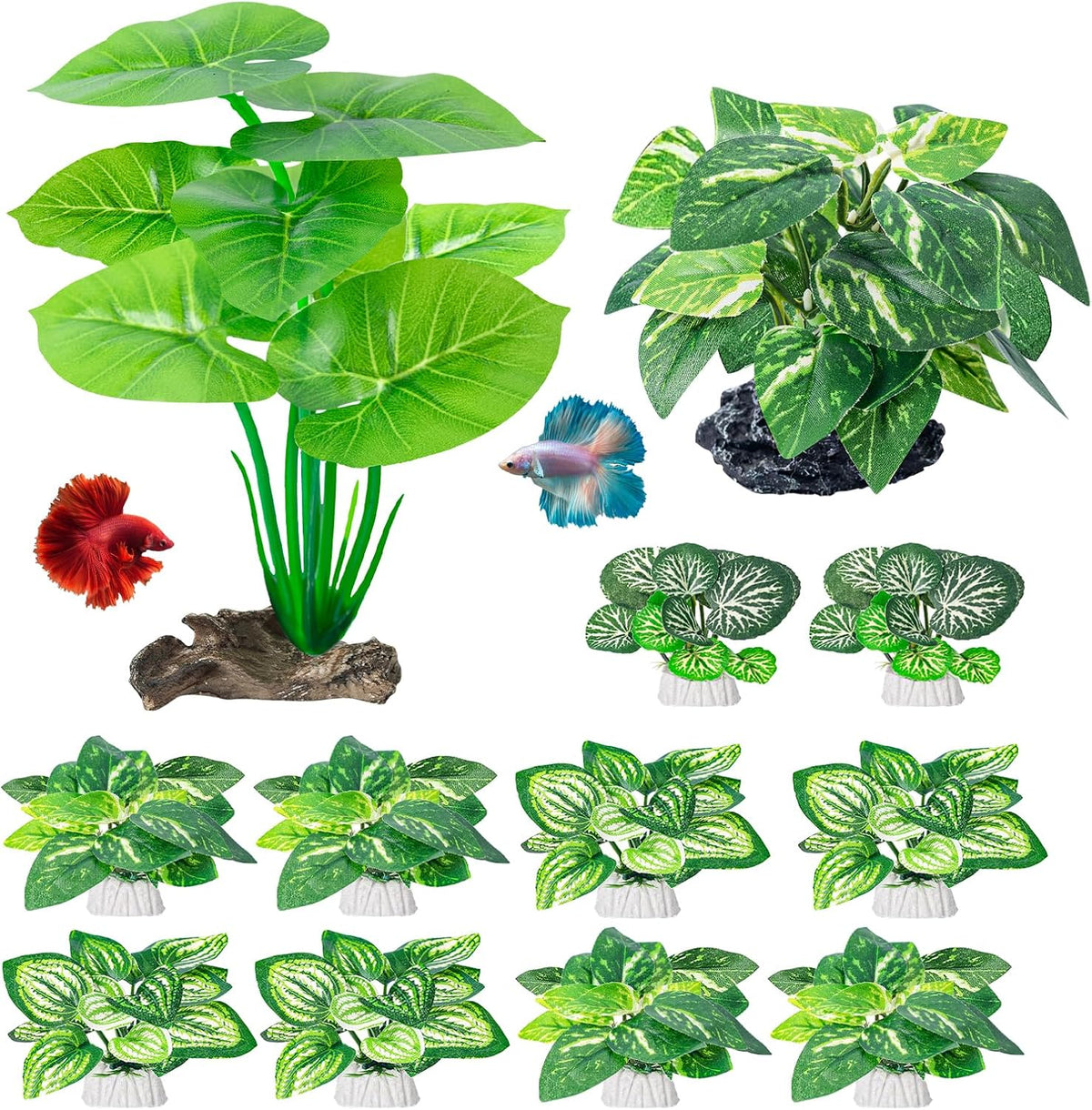 CousDUoBe 12 Pcs Betta Fish Tank Decor，Silk Aquarium Plants Green - 12 Pcs Silk Aquarium Plants（Style A）