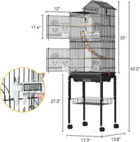 DWVO 62-inch Metal Bird Cage for Cockatiels, Parrots, Pigeons – Essentials for Birds - Black - image 2