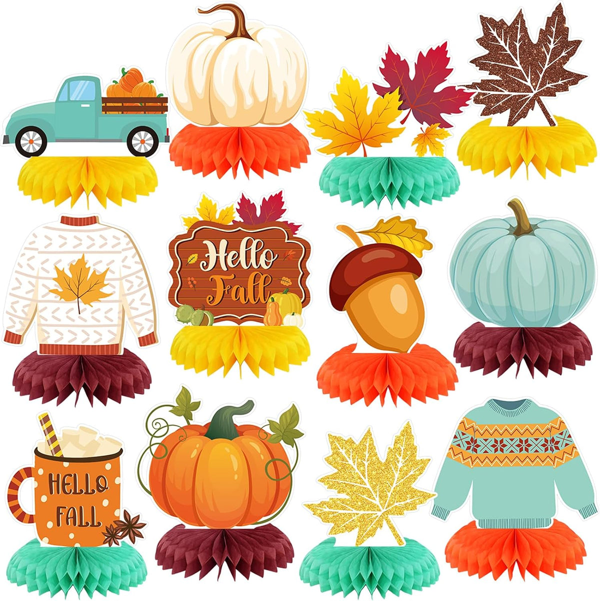 Moinchore 12 Diwali honeycomb table centerpieces with colorful 3D designs