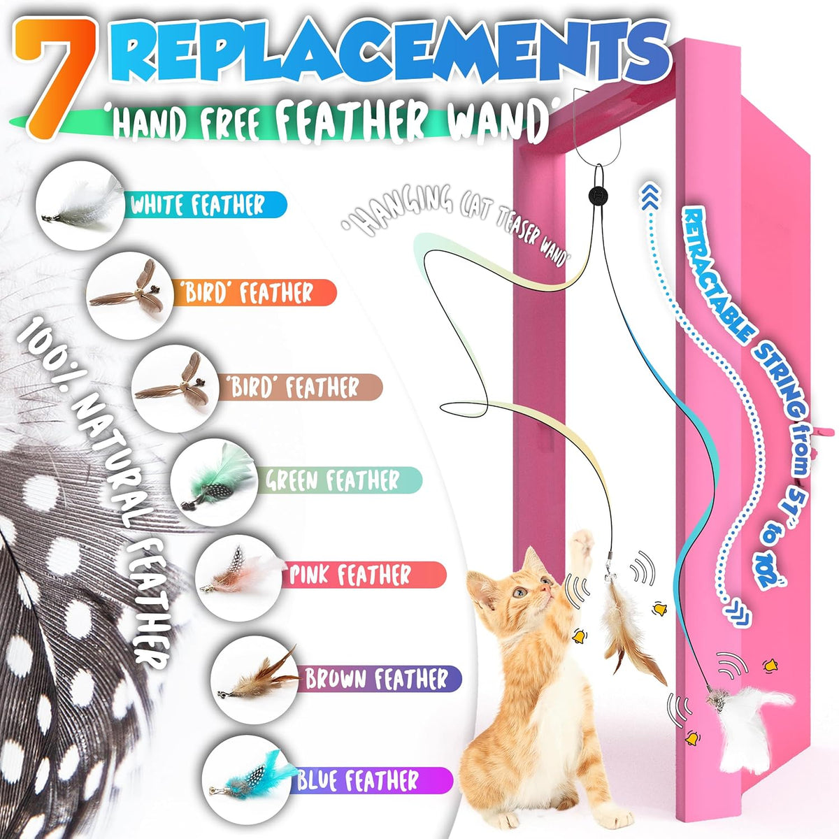Retractable Cat Feather Toys 7PCS Refills with Bell - image 3