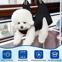 Pet Grooming Hammock for Cats & Dogs, Breathable Mesh Dog Hanging Harness for Nail Trimming, Grooming, Bathing Includes S Hooks, Comfortable Dog Grooming Harness (Black)