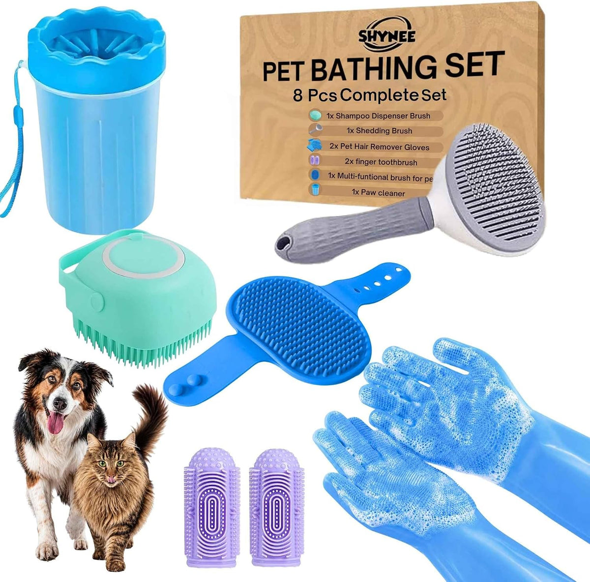 8PCs Premium Quality Grooming & Bath Supplies for Dogs & Cats