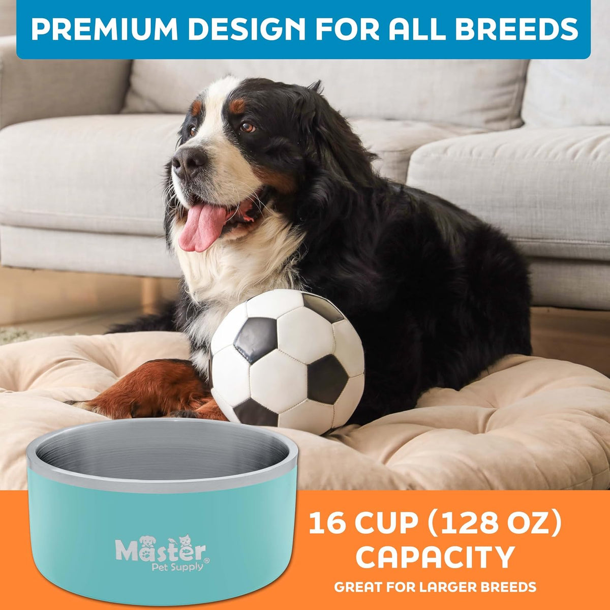 Master Pet Supply Stainless Steel Dog Bowls 128 oz Heavy Duty Aqua Sky – Essentials for Dogs - Aqua Sky / 16 Cups (128 oz) - image 4
