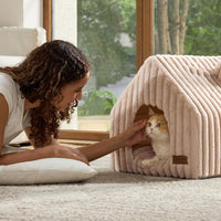 FUKUMARU Cat Bed Cave, Enclosed Washable Covered Dog Bed with Support Frame – Essentials for Cats - Pink Beige / 15 Inch (Cats up to 12 lbs, Dogs up to 7 lbs) - image 4