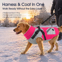 Dog Winter Coat with Harness Built in - Medium(Chest:20.9 in) / Rosered - image 2