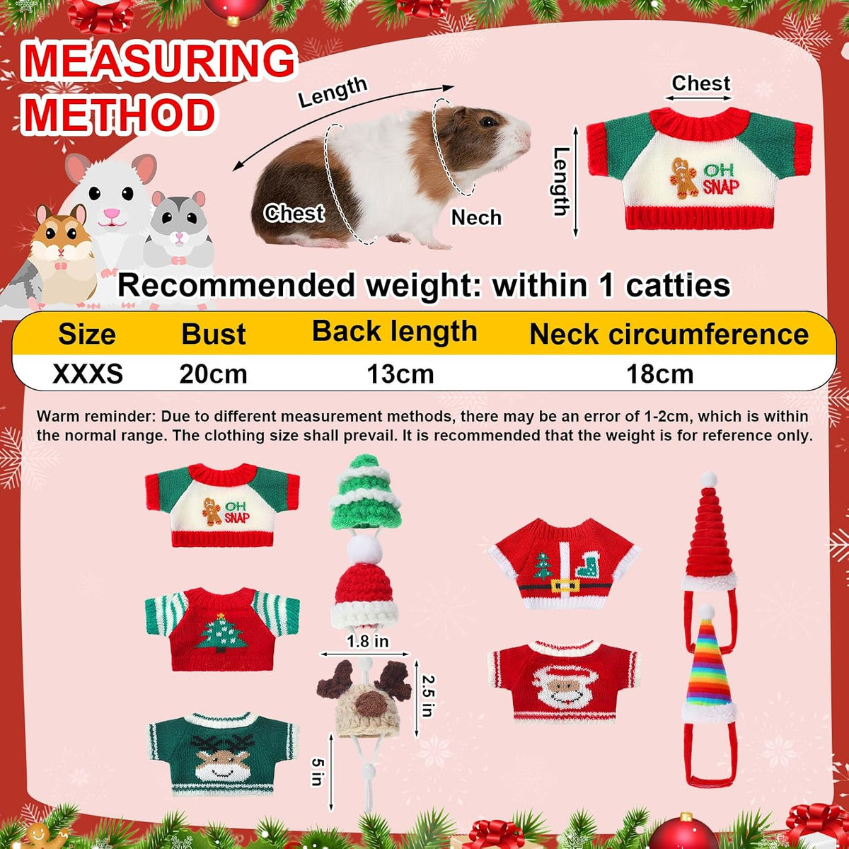 Clysee 10-piece guinea pig clothes set with flannel vests and knitted mini hats - view 19