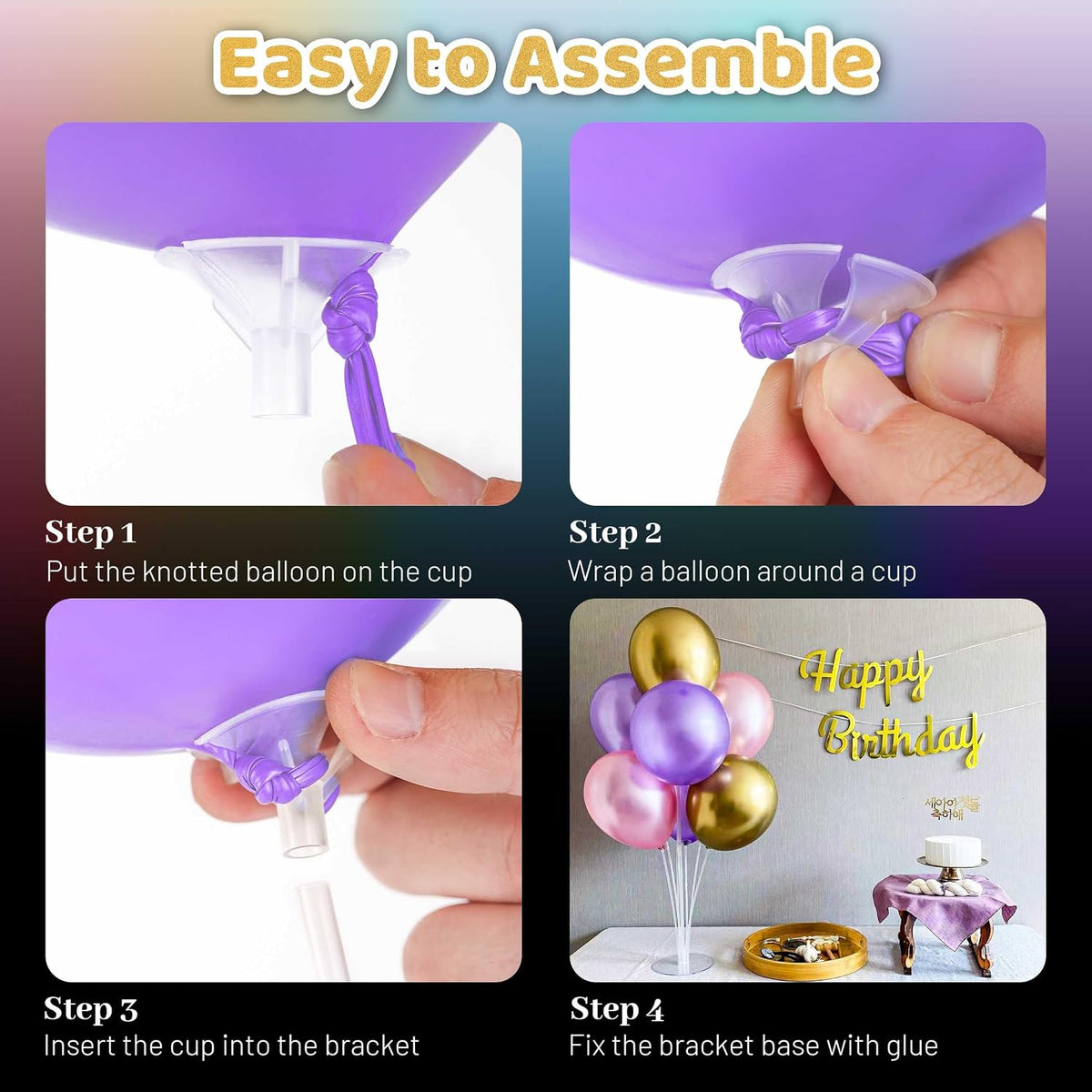 JOYYPOP 4 Sets Balloon Stand Kit For Table - White, Purple - image 4