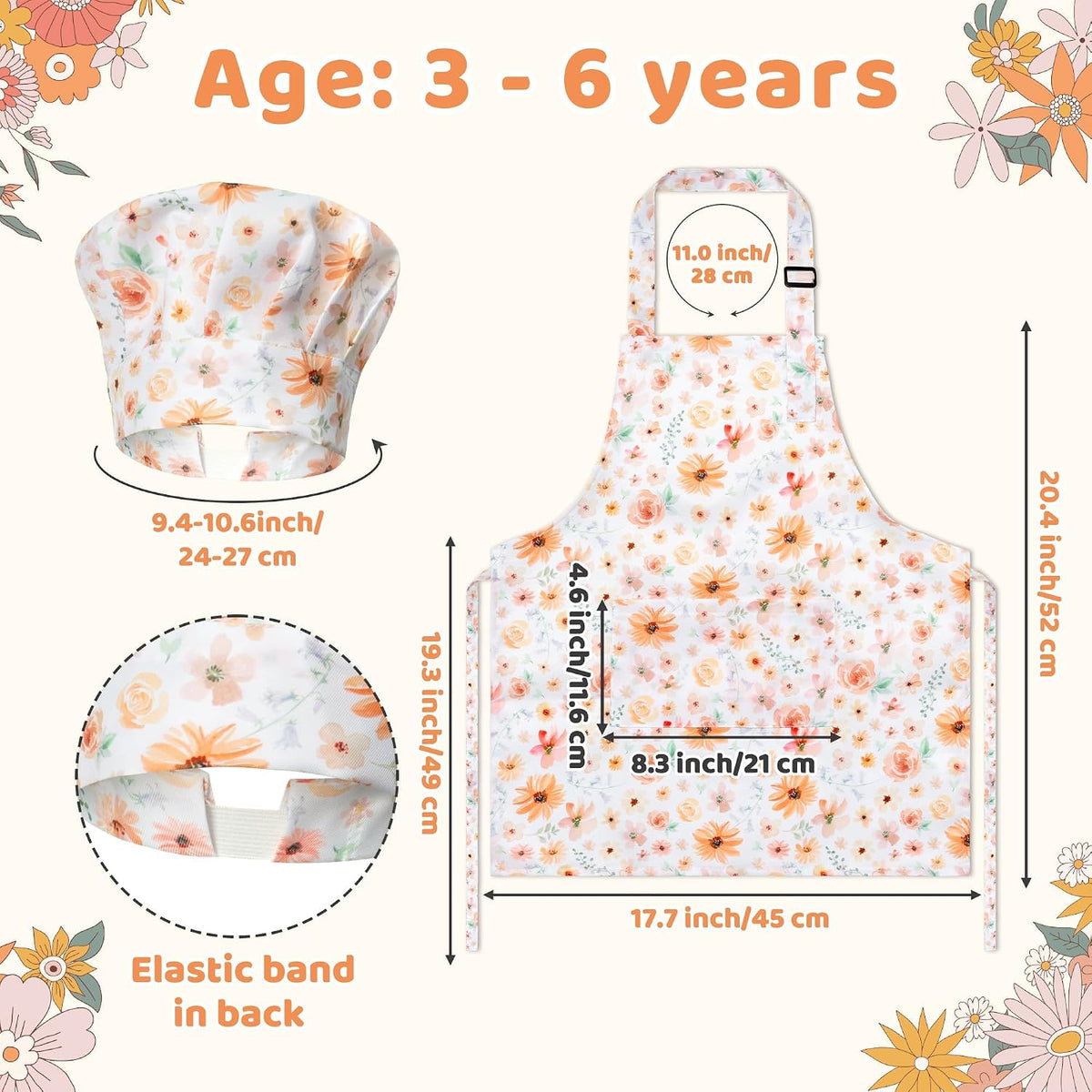 4Pcs Kids Apron and Chef Hat Set Gift for Girls Boys - Floral - image 2