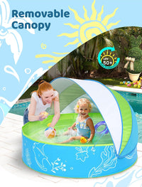 Hikiddy Foldable Kiddie Pool with Canopy: Baby Infant Toddler Kids - Blue-green / 47in - image 2