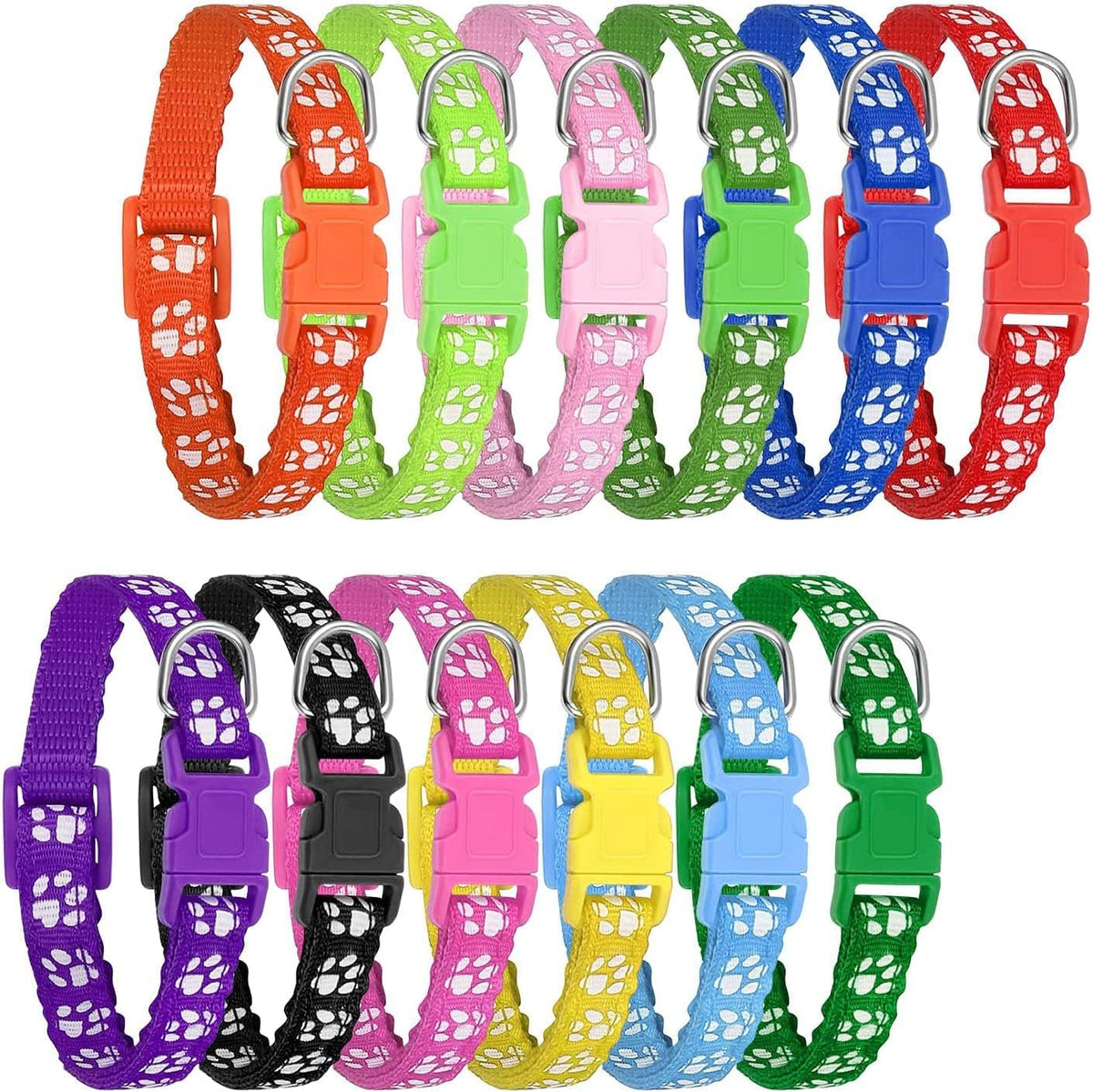 12 Pack Puppy Collars for Litter, Adjustable Puppy ID Collars – Essentials for Small Pets - M / Paw Print