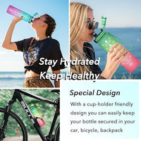 Enerbone Water Bottle, Leakproof BPA & Toxic Free, Motivational Water Bottle with Times to Drink and Straw, Fitness Sports Water Bottle with Strap for Office, Gym, Outdoor Sports