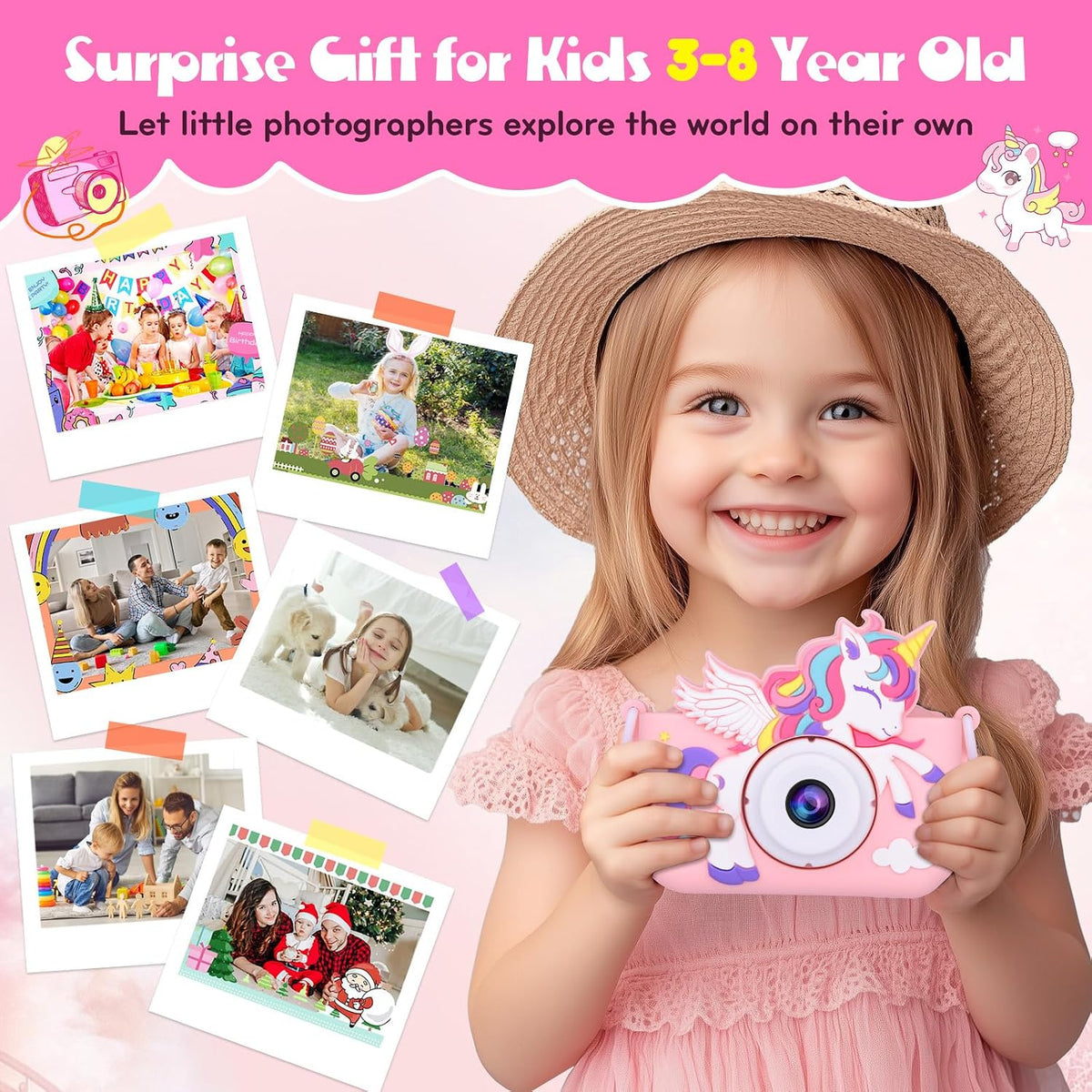 Alotwan unicorn kids camera with silicone case, 2.4-inch screen and lanyard - view 5