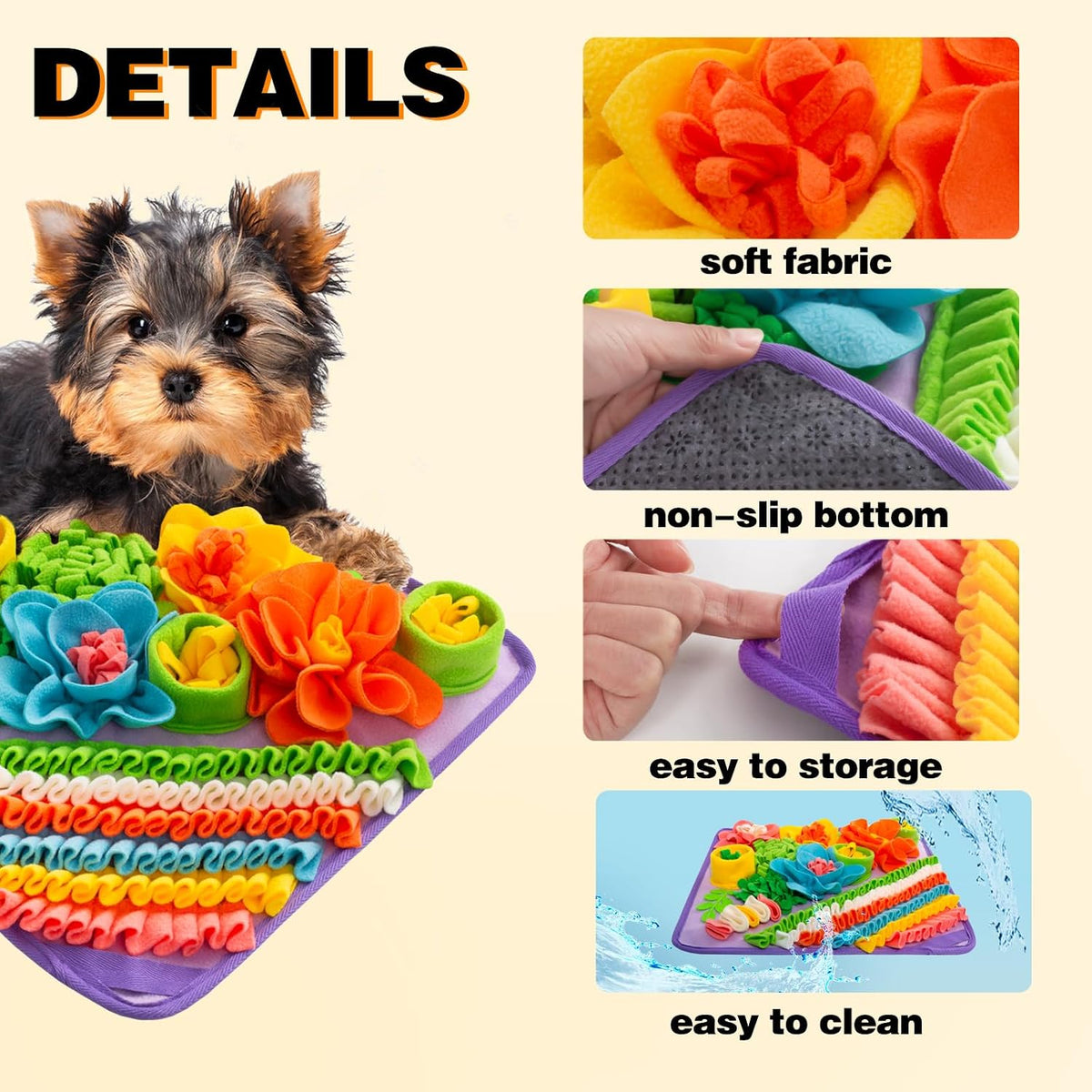 Snuffle Mat for Dogs, Sniff Mat Slow Feeding Mat for Small Pets Cats, Rabbits - Help Stress Relief - Purple - image 2
