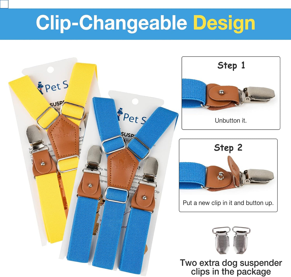 Pet Soft Dog Suspenders 2 Pieces Female Dog Diaper Suspenders - Gold & Blue / XS/S - image 4