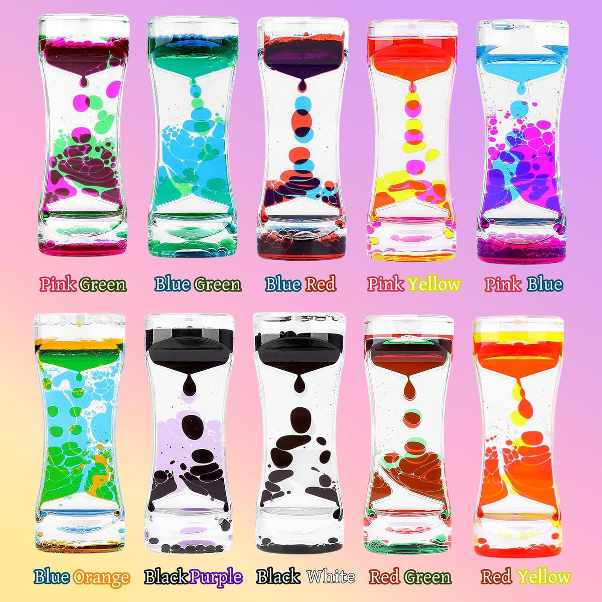 Oneshow 3 Pack Liquid Motion Bubbler Oil Hourglass Sensory Toys - 10 Colors 10 Pack - image 3