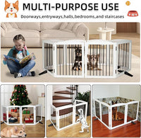 ZJSF Freestanding Panel Dog Gate for Indoor, Doorways,Stairs, or Hallways,Foldable Wooden White Dog Gates for House,Pet Gate for Dogs,Dog Fence, Puppy Gate,Support Feet Included,32 "Height-3 Panels