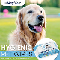 MAGICARE Pet Wipes – 100 pcs Dog Wipes – 8x8 Inch Unscented Dog Paw Cleaner Wipes for Body, Ears, Face, and Skin – Ultra Thick and Soft with Hypoallergenic Formula – Ideal Pet Wipes for Dogs & Cats
