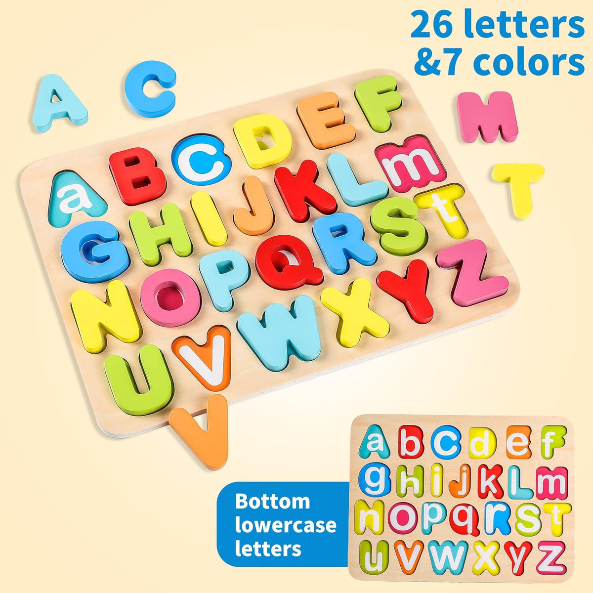 Aile Toddler Wooden Preschool Learning Shape Peg Puzzle Board Toys – Fun for Kids & Family - Alphabet Puzzle - image 3
