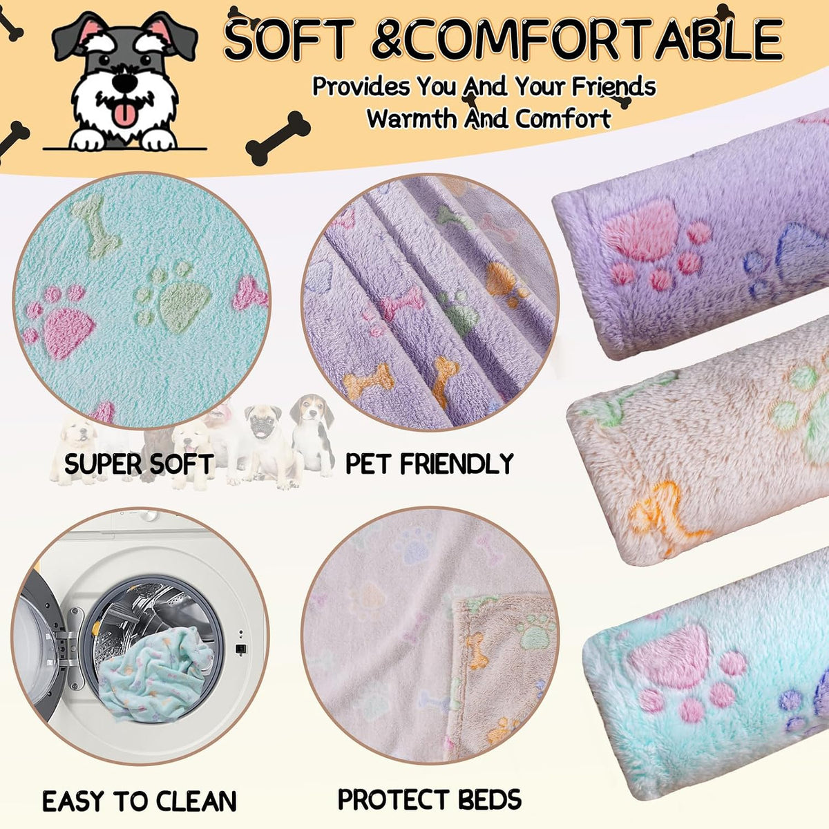 Rezutan Blanket for Large Dogs & Cats Soft Reversible Cute Paw 40"x31" – Essentials for Dogs - Purple1/Green1/Brown1 / Small,23x16Inch - image 3