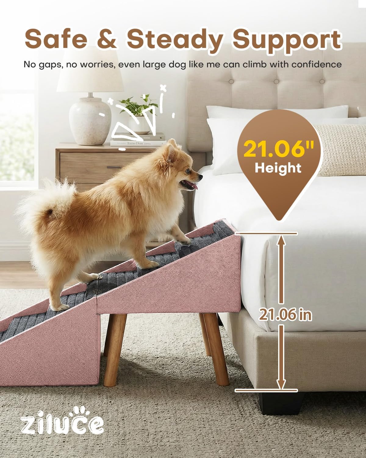 17" H Split Ottoman Dog Ramp for Couch - 21.06" H- Pink - image 2