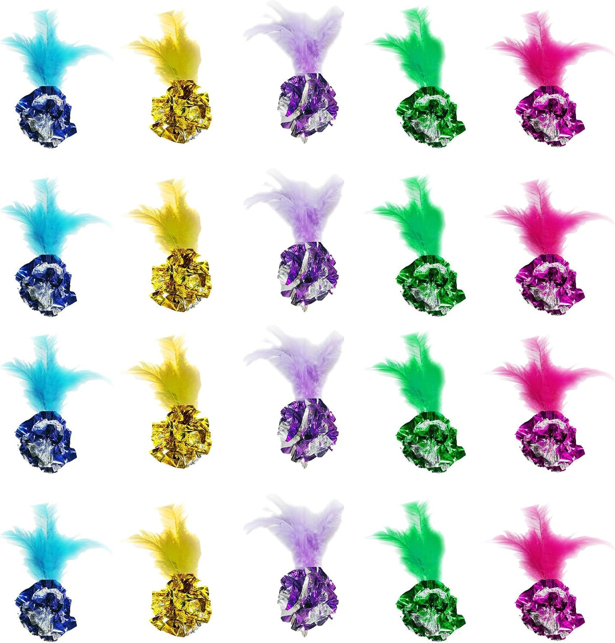 SunGrow Cat Crinkle Balls - Multicolor (With Feather), 20 Pieces