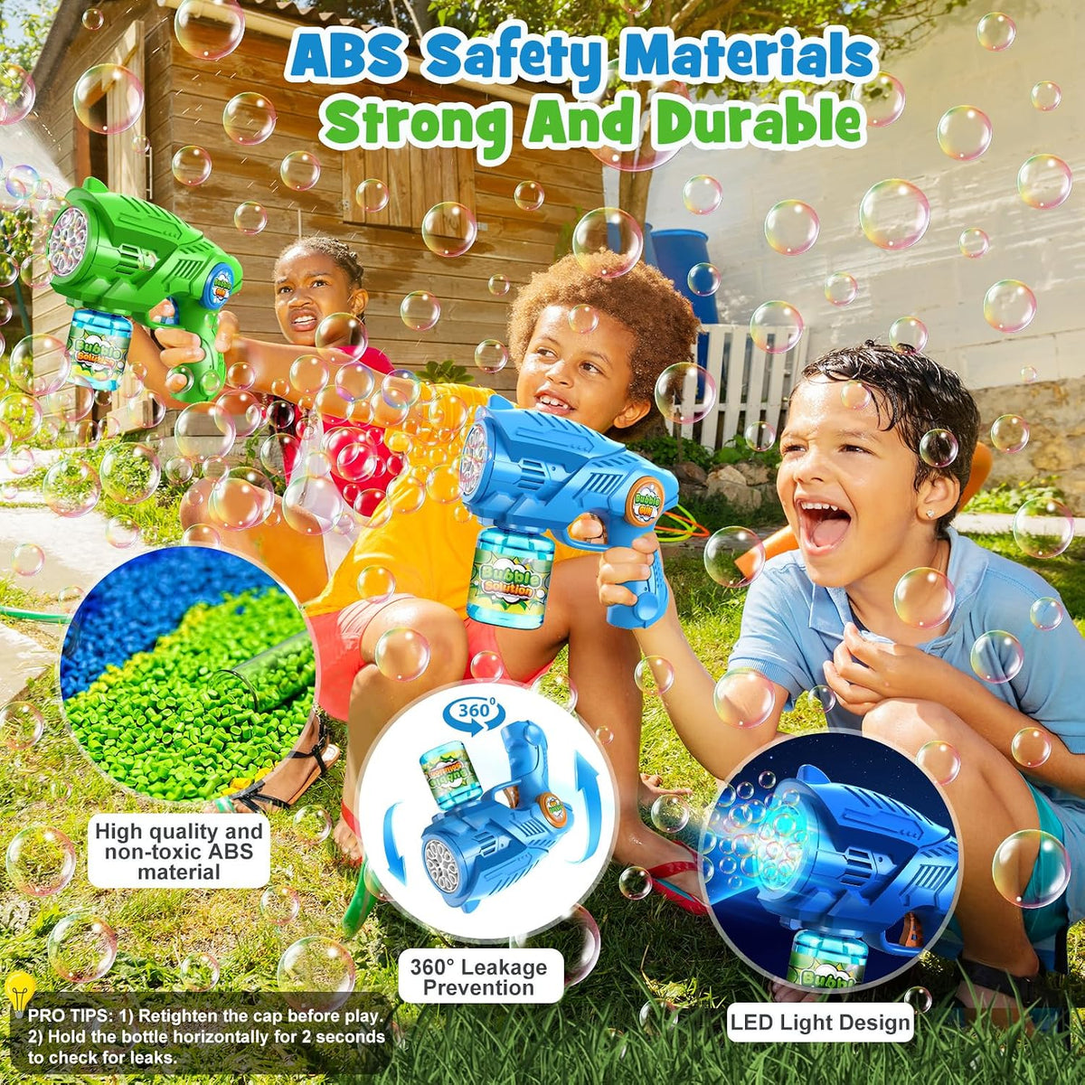 Nicmore automatic bubble gun 2-pack for kids with bubble solution bottles - view 12