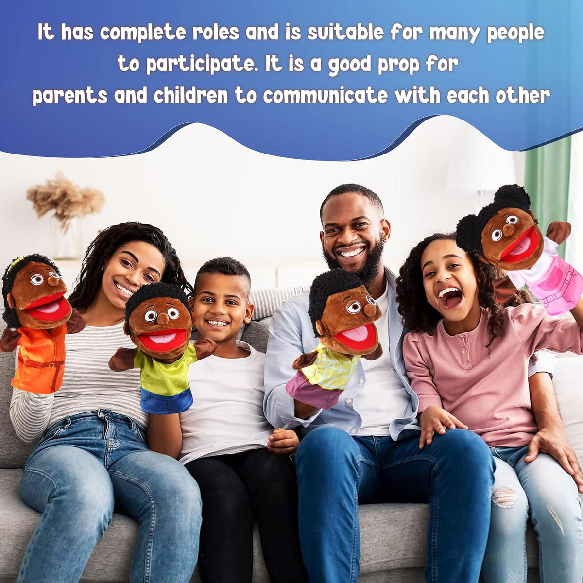 6 Pcs Family Hand Puppets 12 Inch Grandparents, Mom & Dad - 6 Family B - image 4