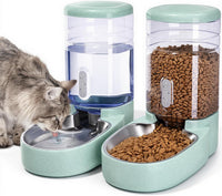 Automatic Cat Feeder and Water Dispenser with Stainless Steel Bowl - Stainless Steel-Green