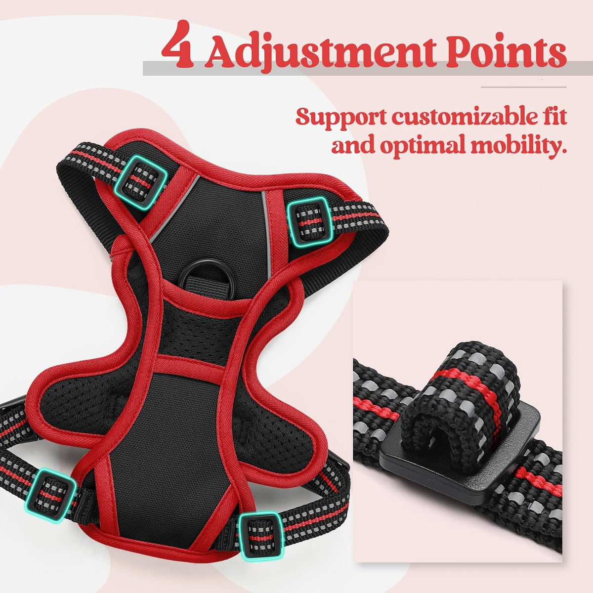 rabbitgoo Dog Harness, No Pull for Large Dogs with 2 Leash Clips - X-Small / Black & Red - image 4