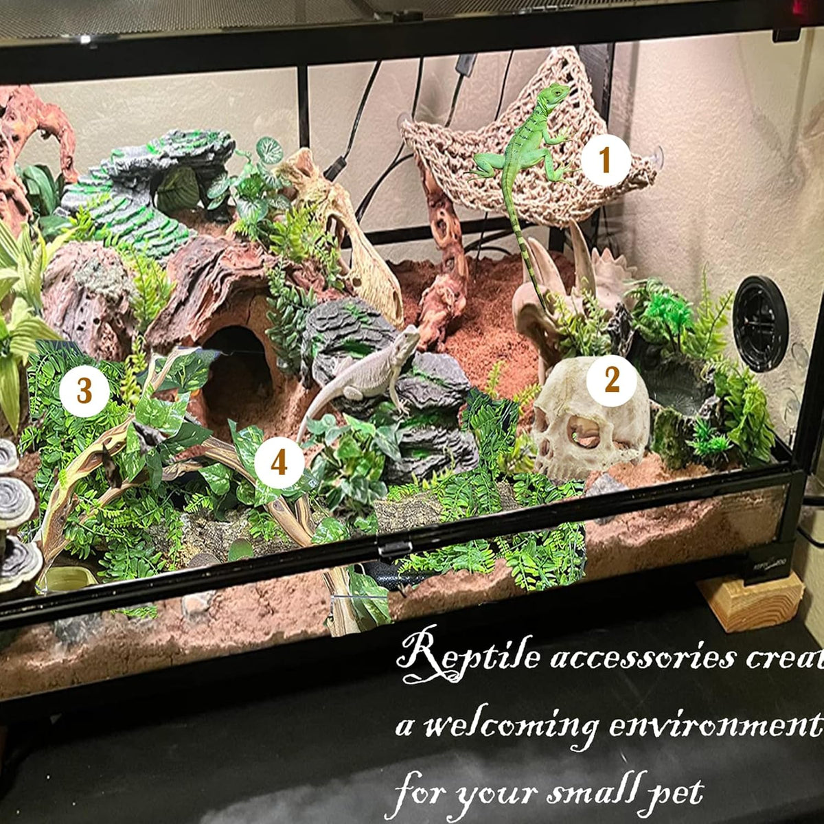 Bearded Dragon Hammock,Lizard Lounger Reptile Tank Hanging Plants Climbing Jungle Vines Flexible - Type：Triangular hammock with skull - image 2