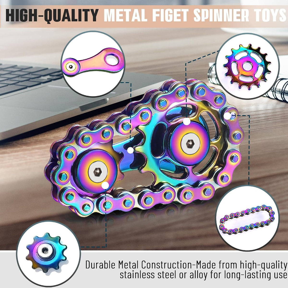 Fidget Spinner Toy for Adults Metal Figette Bike Chain for Adult Men - Colorful - image 3