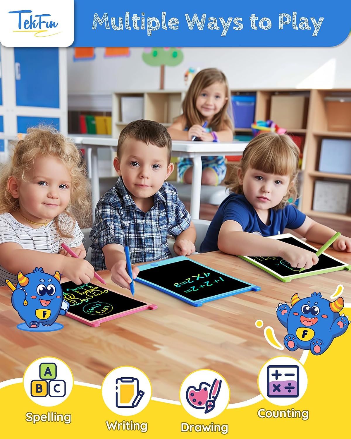 TEKFUN 2 Pack LCD Writing Tablet with Stylus - Blue+2pack / 8.5 inch - image 2