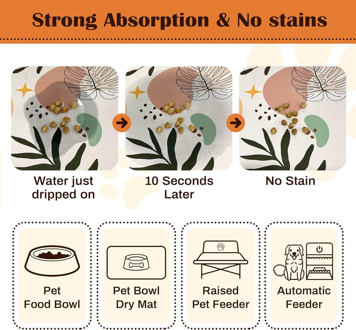 Pet Feeding Mat for Floors Cat Food Mat Waterproof Dog Food Mat - 30"L x 17"W / Boho - image 2