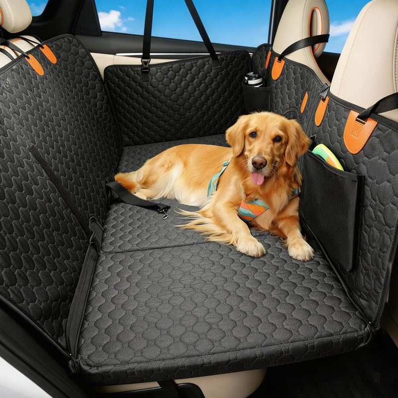 Back Seat Extender for Dogs - Black & Orange / L - For Cars/ Mid-Size SUV/ Small Truck