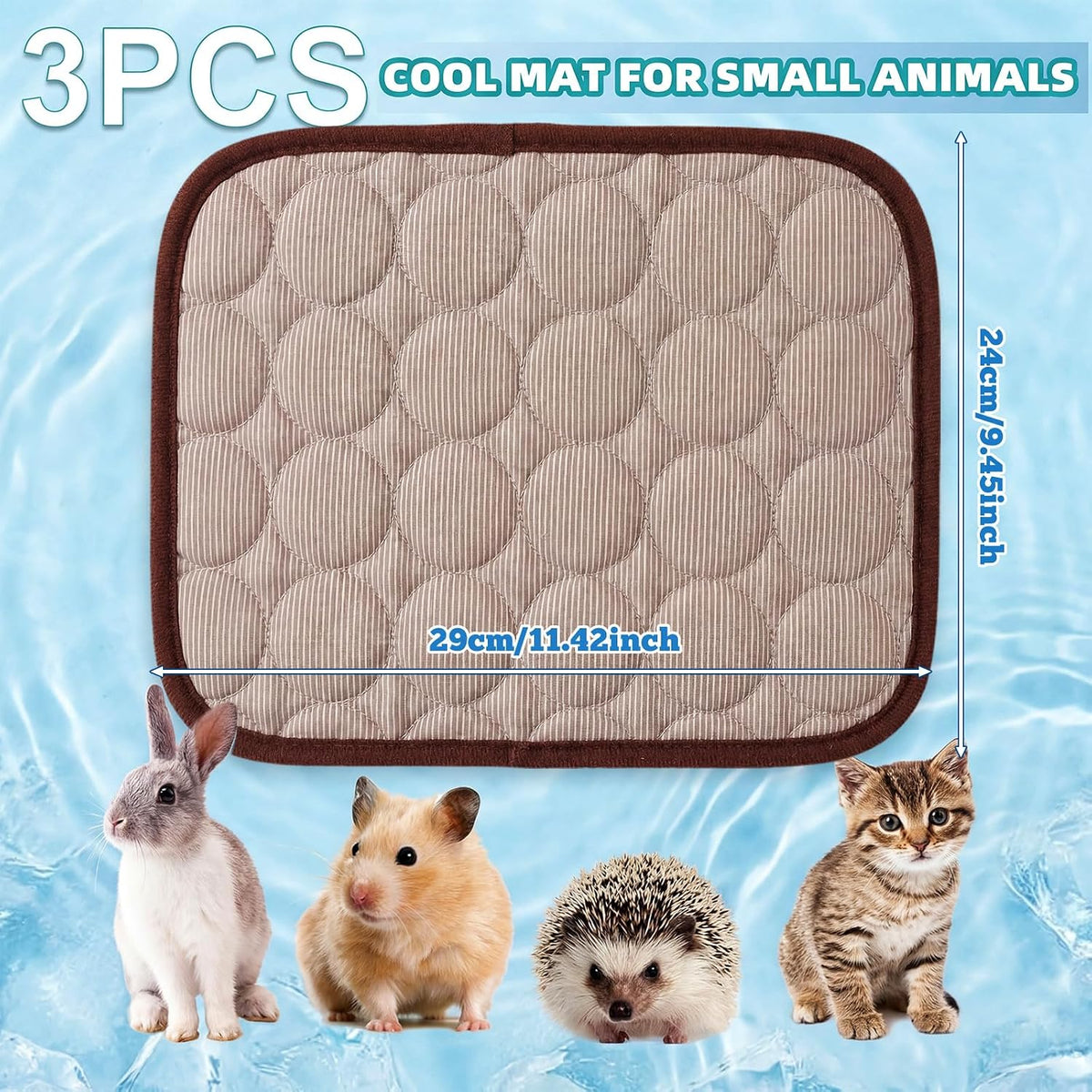 Jetec 3 Pcs Guinea Pig Beds, Fleece Small Animal Mats - Ice Silk / Summer / Brown - image 2