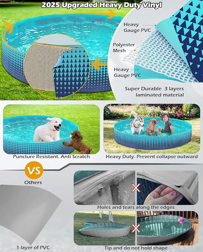 Jasonwell Foldable Dog Kiddie Pool - Hard Plastic Kids Paddling Pool Toddler Baby Swimming Pools for Backyard Collapsible Whelping Box Pet Doggie Cats Wading Pools Bathtub for Puppy Large Dogs 40In