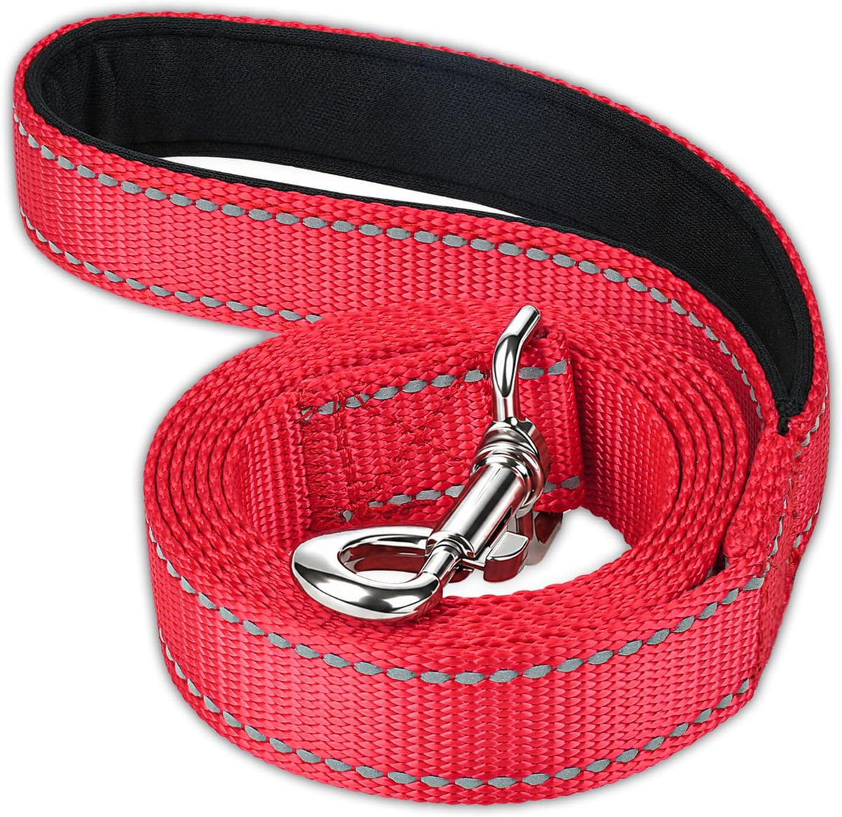 FunTags Reflective Nylon Dog Leash for Medium & Large Dogs - Red / 4FT × 1in（1 pack）