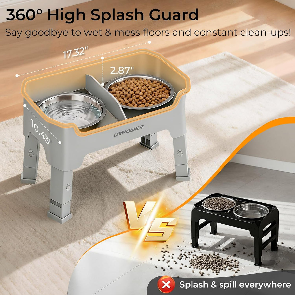 URPOWER Elevated Dog Bowls - Light Grey / Medium - image 3