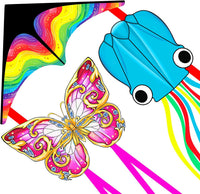 Xida Butterfly Kites for Kids and Adults Easy to Fly - 3 Pack (Delta+ Pink Butterfly+Octopus)