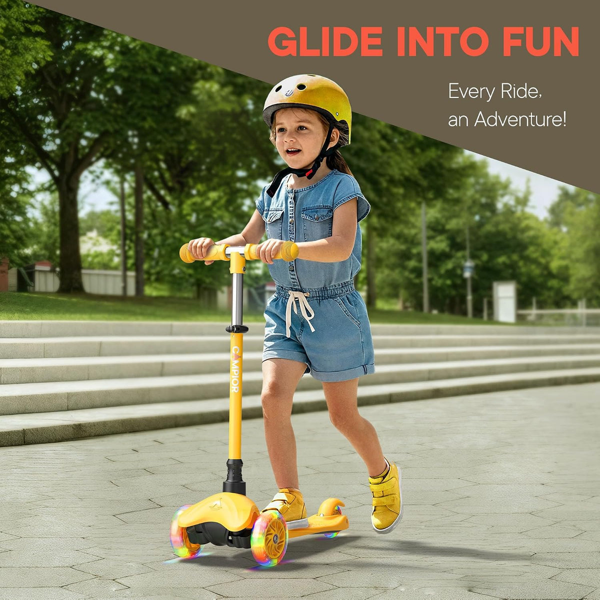 Brown Mini 3 Wheel Scooter for Kids - Yellow - image 2