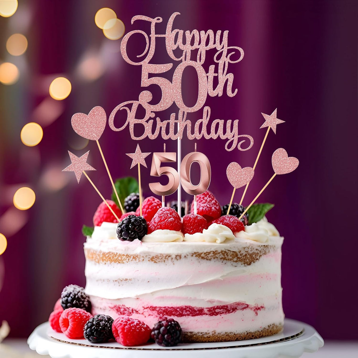 50th Birthday Cake Decorations - Rose Gold - image 4
