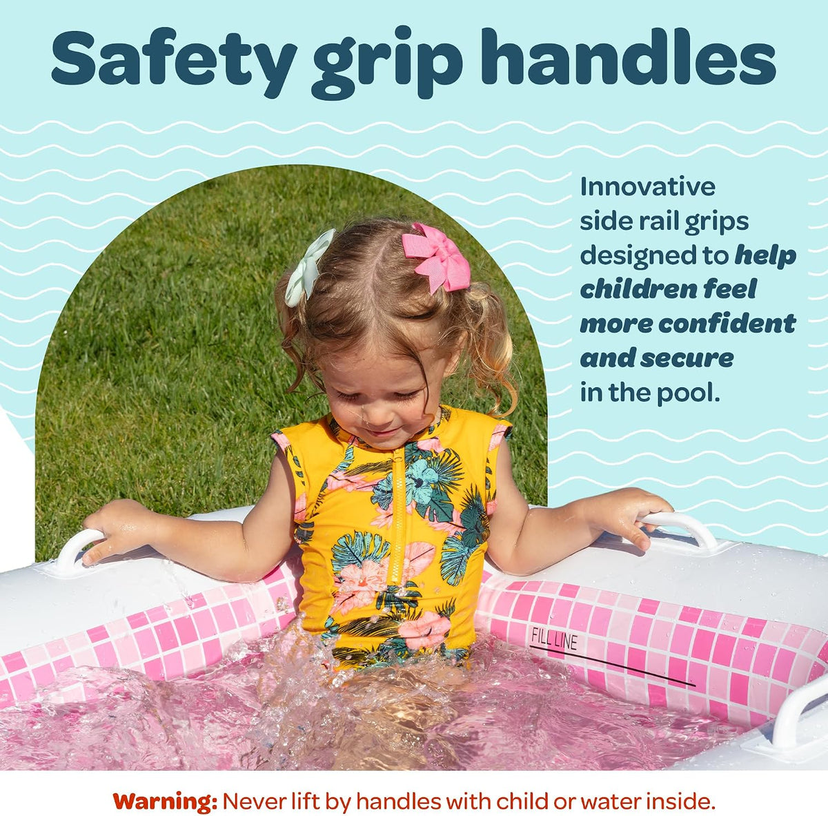 3-in-1 Inflatable Baby Pool, Safety Secure Grip Handles - 65" Rectangular Playful Pink - image 3