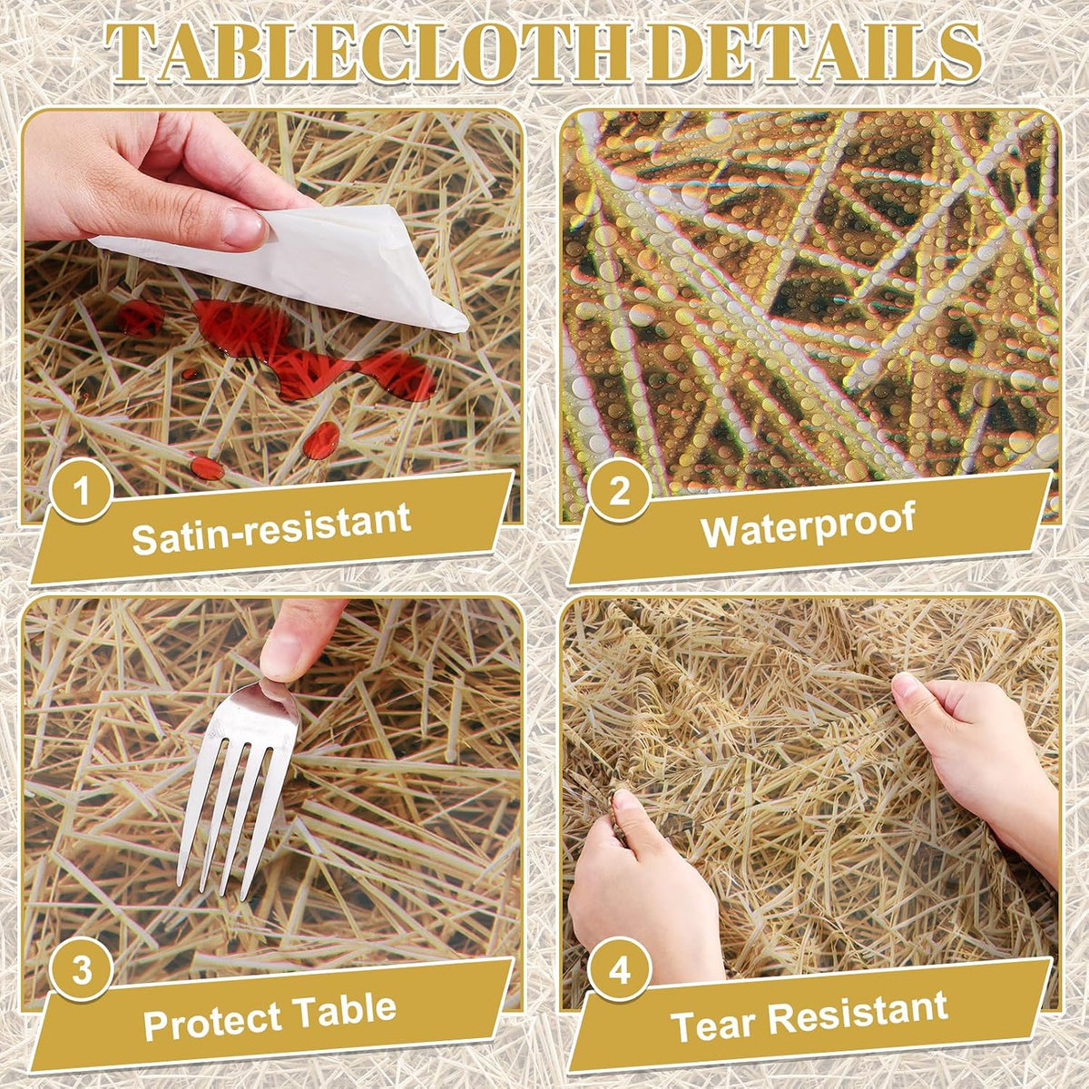 NatNarr 3 Pack Wood Grain Plastic Tablecloths - Straw - image 4